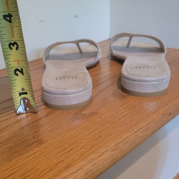 Stuart Weitzman Off White Sandals with White Beads & Silver Sequins - Picture 6 of 7